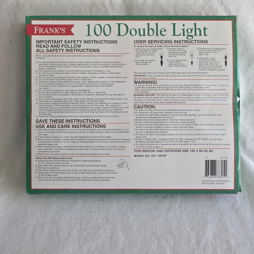 VTG Frank's Nursery 100 Double Light Red Green Two Color Christmas Lights. Works